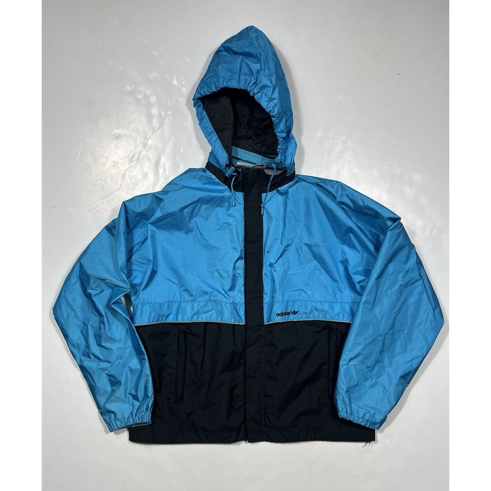 Vintage Adidas Windbreaker Jacket Mens Large Blue Black Full Zip Nylon Track